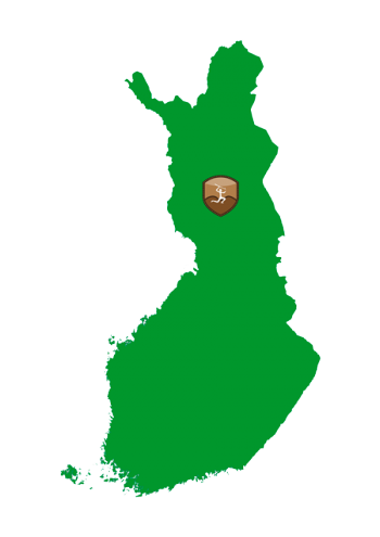 Suomen kartta, johon on merkitty A. E. Järvisen kairan sijainti Rovaniemen ja Kemijärven kohdalle.