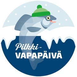 Logo of Winter Angling Day. A fish with a woolen hat peeks under the ice.